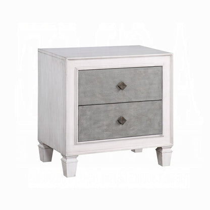 Two-Tone Finish Nightstand - 2 Drawers, Gray & White