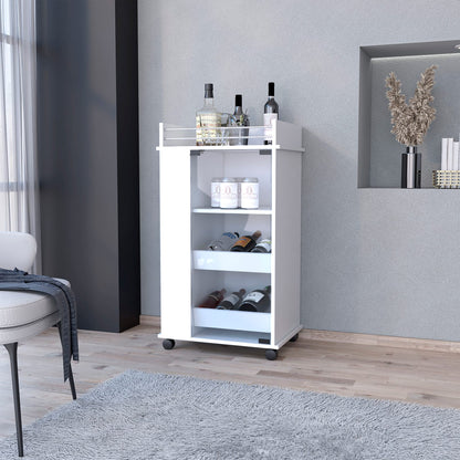 White Mobile Bar Cart - 3 Shelf Pine Cabinet