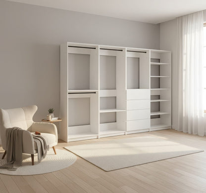 White Wood Walk-In Closet System - 5 Modular Units for Bedroom