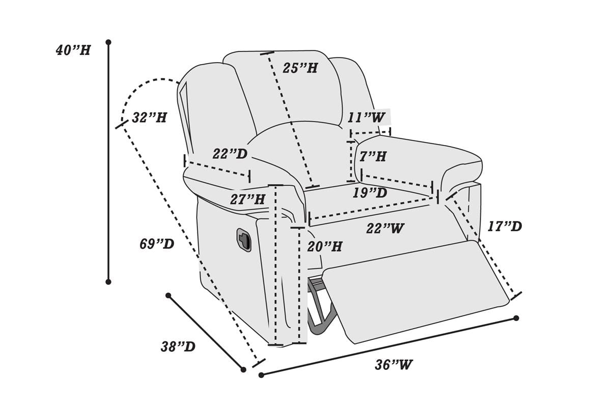 Black Bonded Leather Recliner Chair - 36" Primary Living Space for Living Room