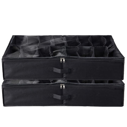 Black Under Bed Shoe Storage - 32 Compartments