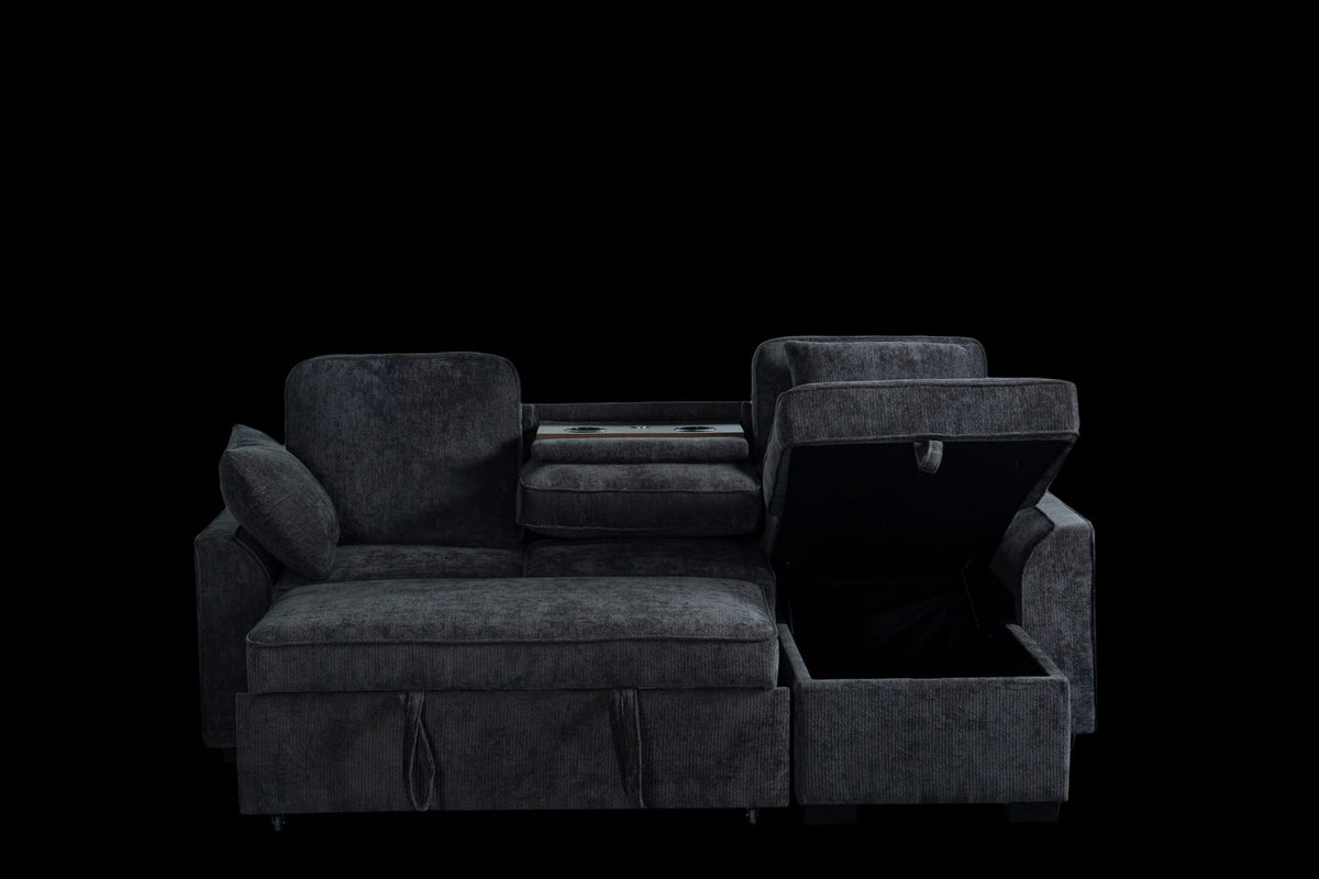 Dark Grey Chenille Sectional Sofa - 3 Seats for Living Room