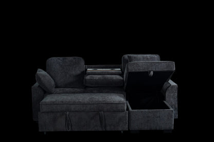 Dark Grey Chenille Sectional Sofa - 3 Seats for Living Room