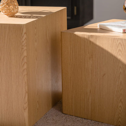 Living Room Set of 2 Natural Wood Nesting Cube Tables - Small Space Coffee Table Set