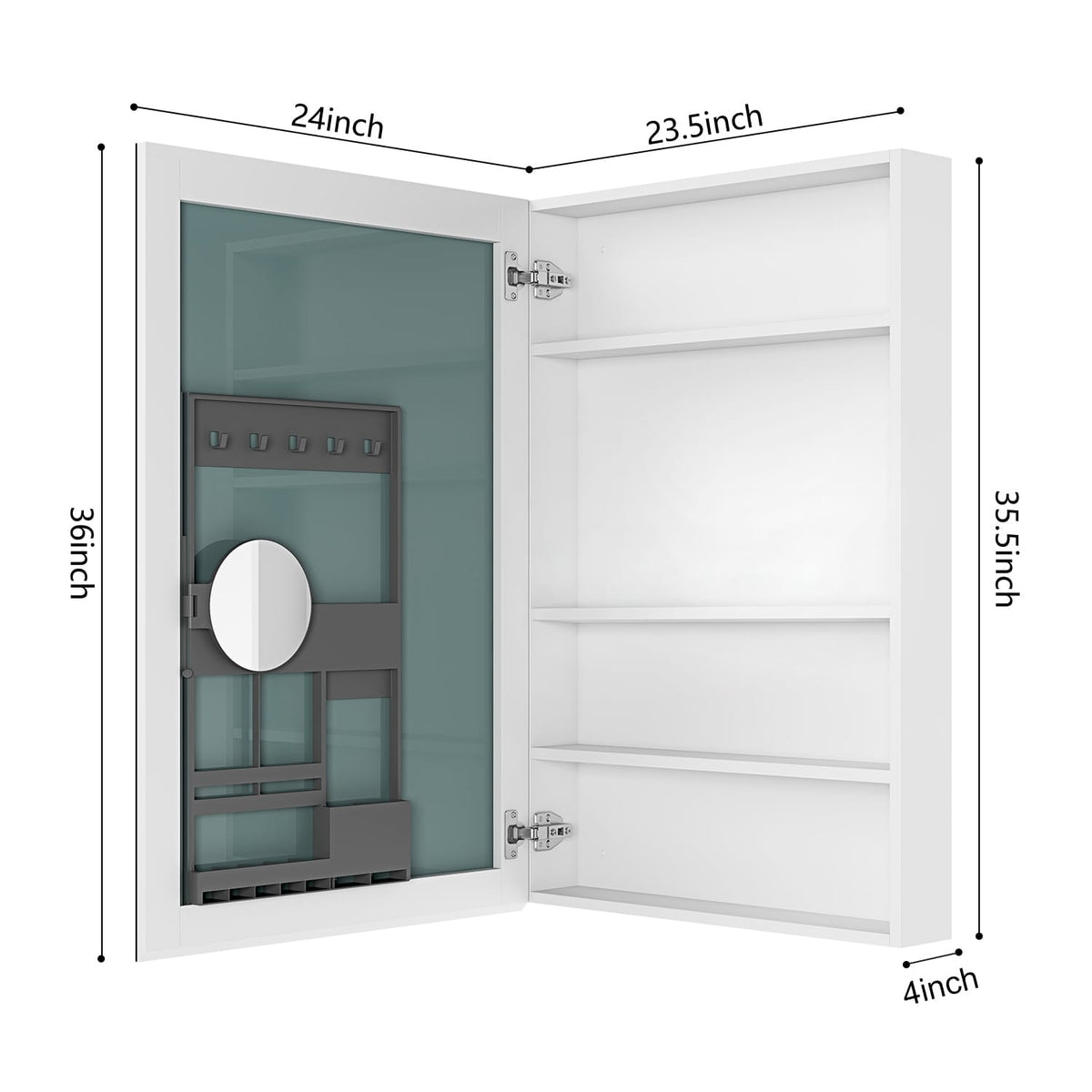 24'' W x 36'' H Surface Frameless Mirror Medicine Cabinet - White Engineered Wood