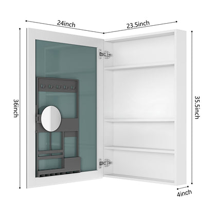 24'' W x 36'' H Surface Frameless Mirror Medicine Cabinet - White Engineered Wood