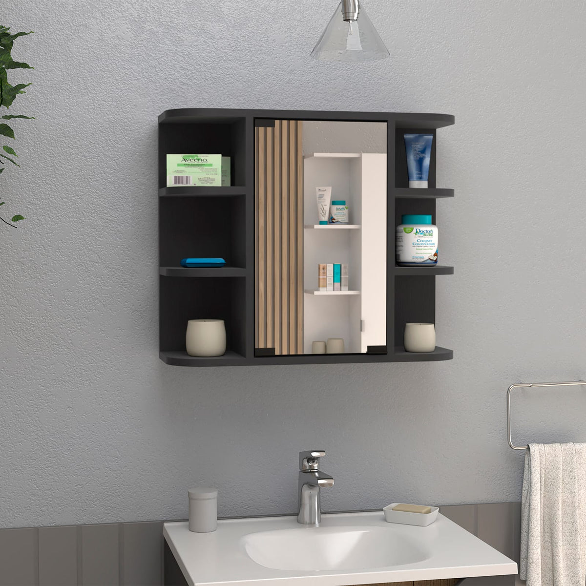 Black Particle Board Bathroom Storage Cabinet for Vanity Organization