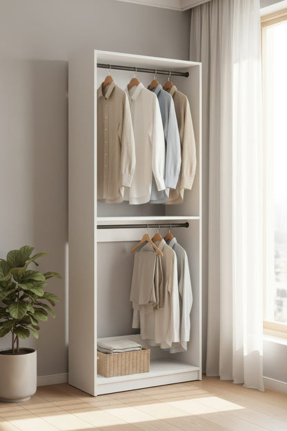 Prosper 32" White Wood Walk-in Closet with Two Rods - Modular Storage
