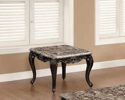 Dark Walnut Square End Table - Cabriole Legs & Marble Top