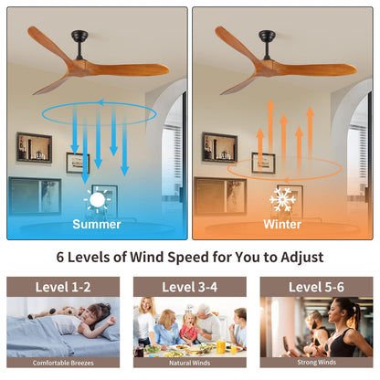 60 Inch Black Wood Ceiling Fan - Remote Control