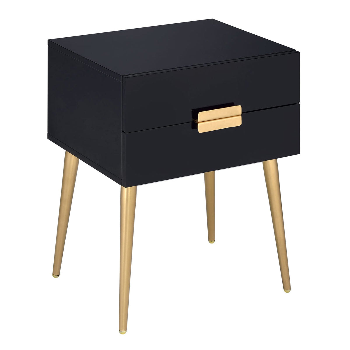 Black & Gold Side Table - Storage Drawers, Mid-Century Modern