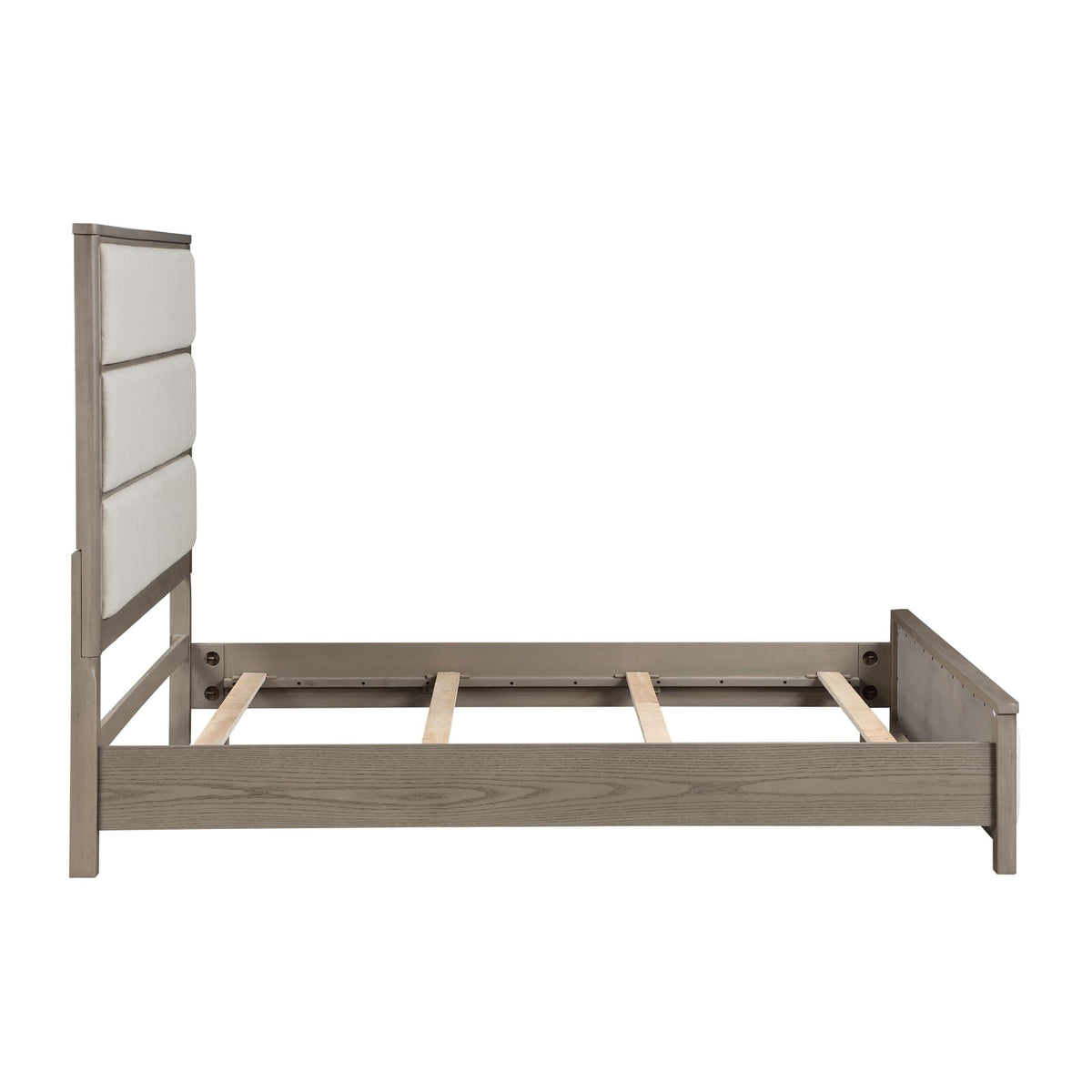 Queen Light Gray Wood Bed Frame Modern Panel Bed