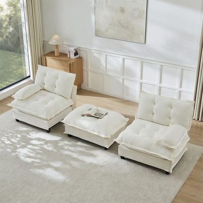 2-Seat Beige Chenille L-Shaped Sofa - Modular Sectional Couch for Living Room