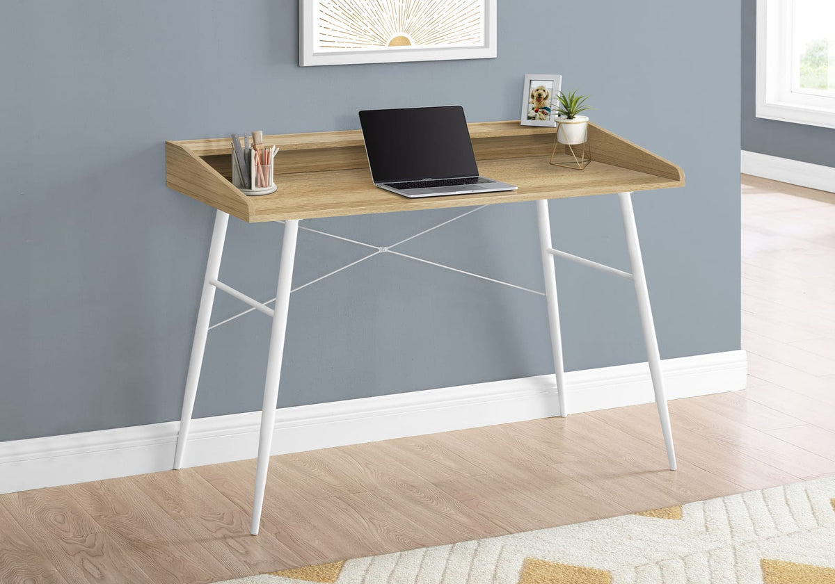 Computer Desk, Natural Laminate - 48"L Home Office Desk with Storage Shelves