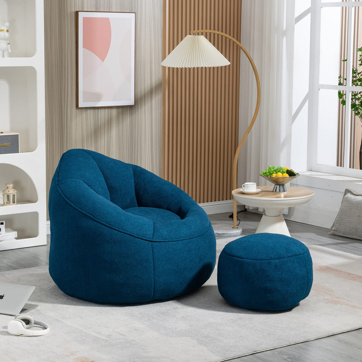 Blue Microfiber Bean Bag Chair - Soft Foam Comfort for Living Room