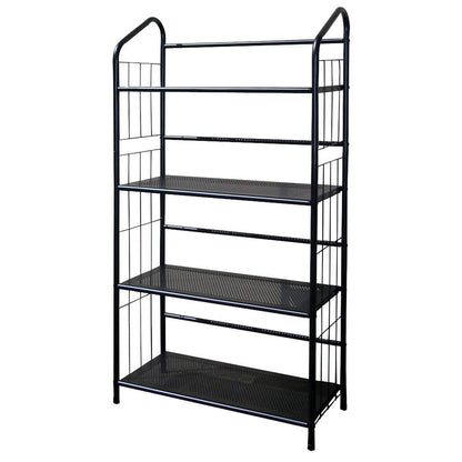 49" Black Wood Tall Bookshelf - 4 Tier Metal Shelving Unit for Living Room