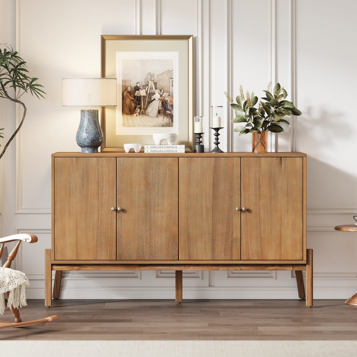 Vintage Sideboard Buffet Cabinet - 60" Natural MDF Acacia