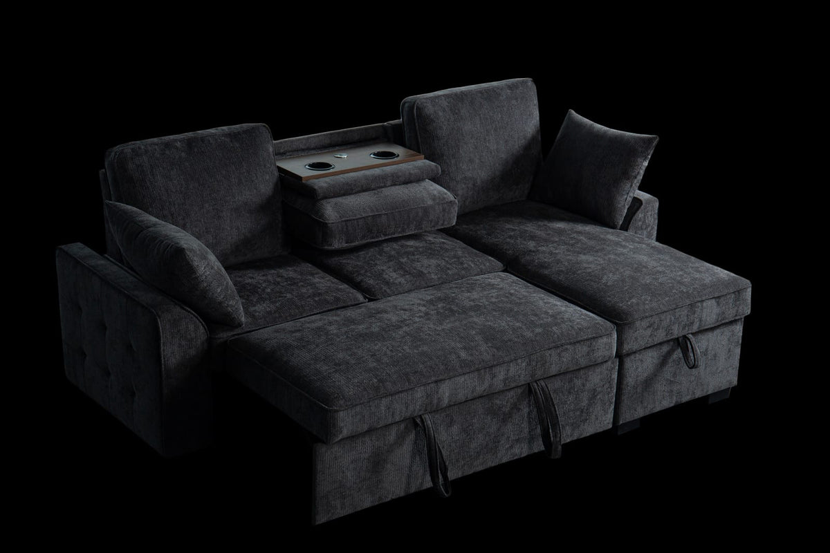 Dark Grey Chenille Sectional Sofa - 3 Seats for Living Room
