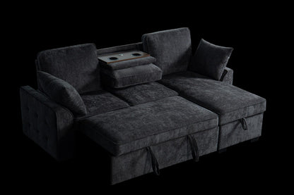 Dark Grey Chenille Sectional Sofa - 3 Seats for Living Room