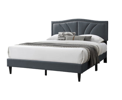 Queen Size Charcoal Burlap Headboard Bed Frame for Bedroom