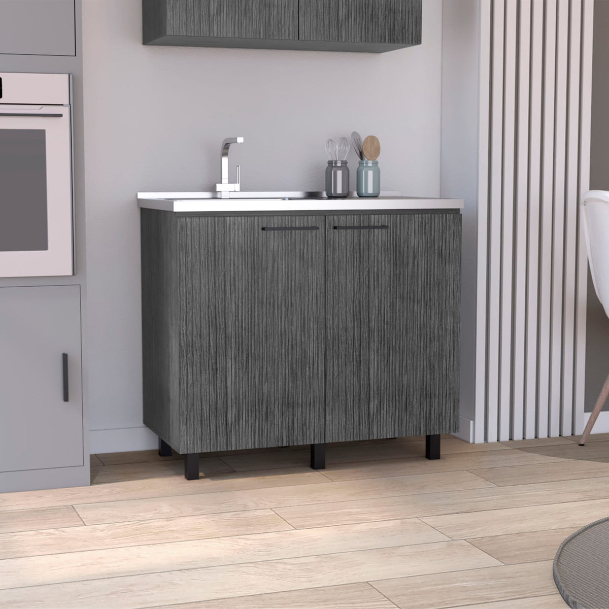 2 Freestanding Utility Base Cabinet - Smokey Oak Kitchen Sink