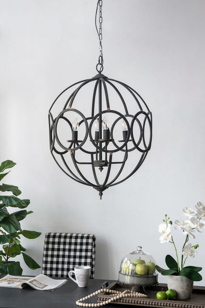 4-Light Metal Chandelier - Black Iron, Adjustable Chain