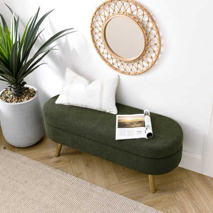 Green Foam Ottoman Storage Bench - Rubber Wood Legs