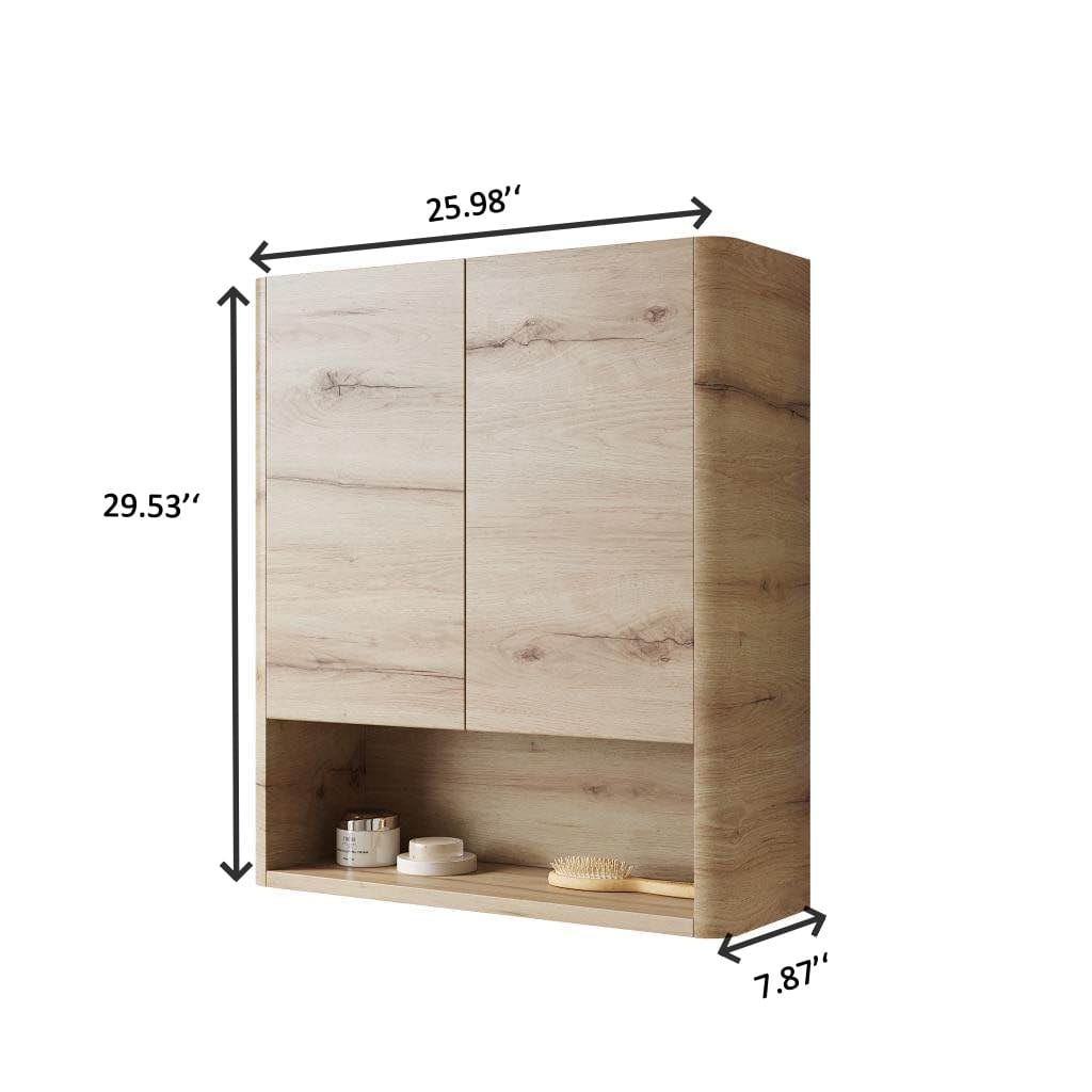 26" White Oak Bathroom Storage Cabinet with 2 Doors
