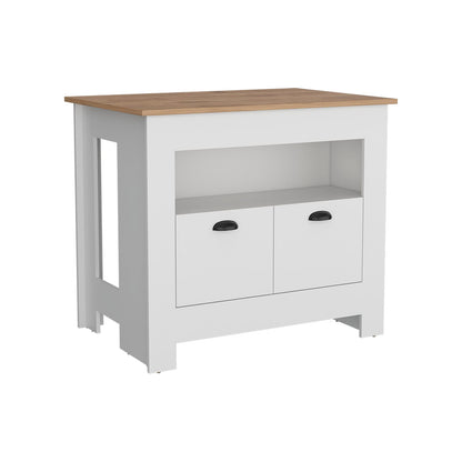 35" White Kitchen Island with Storage