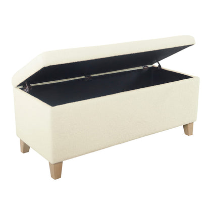 Cream Sherpa Storage Bench Ottoman - 42 Inch for Living Room