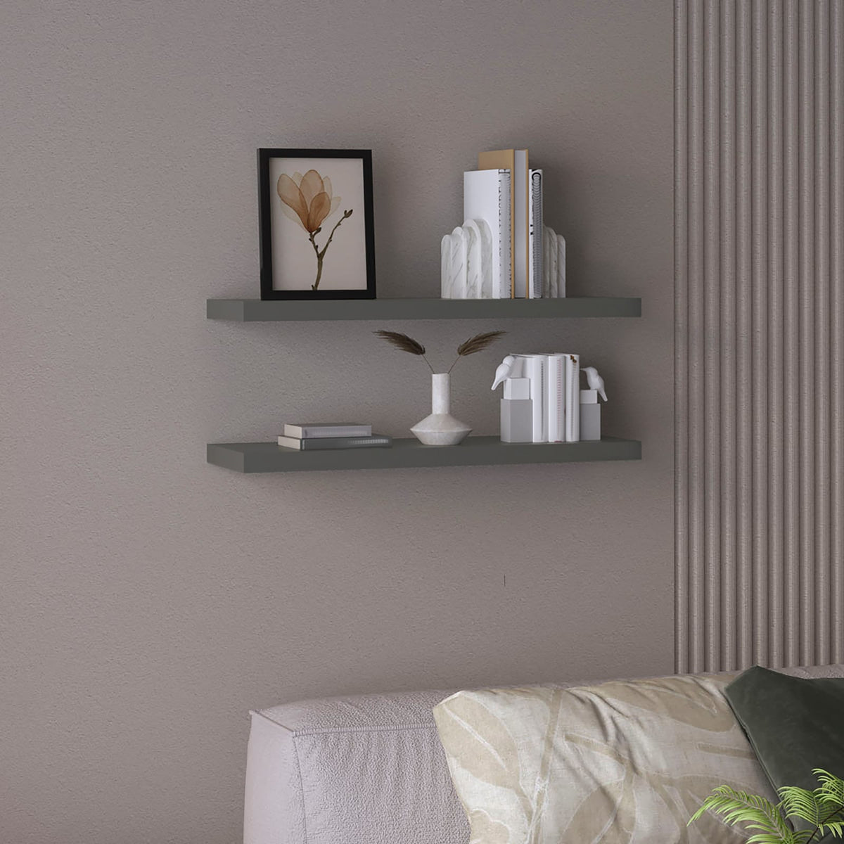 Gray Floating Shelves Set of 2 - 31.5" Wide for Bedroom or Living Room