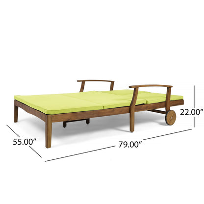 Teak Acacia Wood Dual Chaise Lounger for Poolside Relaxation