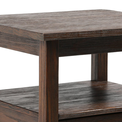 Warm Shaker End Table - Dark Brown Wood Storage Side Table