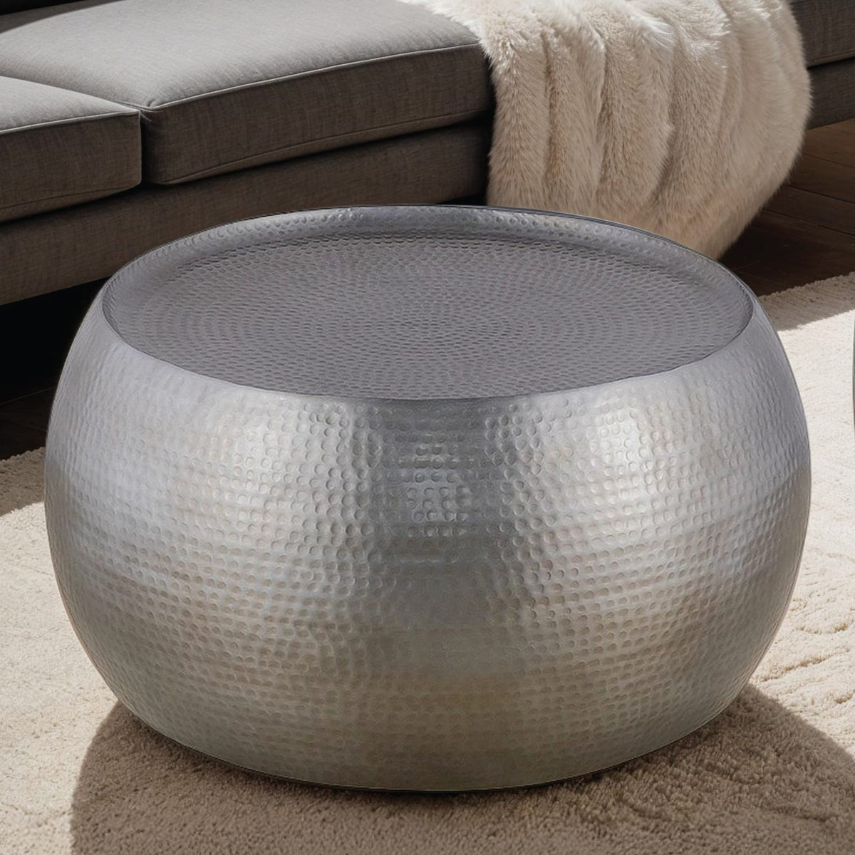 Modern Round Aluminum Coffee Table - Silver, 32 Inch