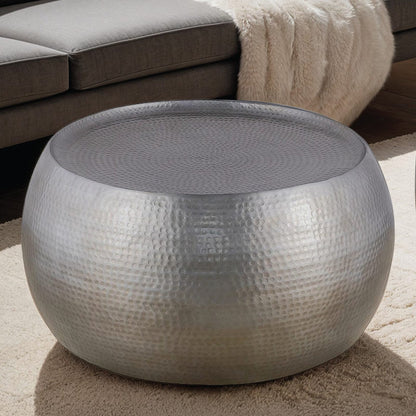Modern Round Aluminum Coffee Table - Silver, 32 Inch