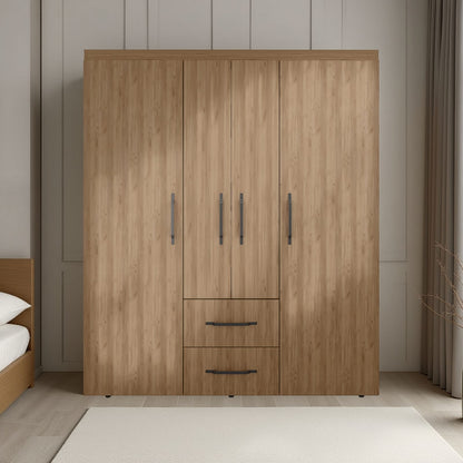 Light Natural 4-Door Dresser with Hanging Rods