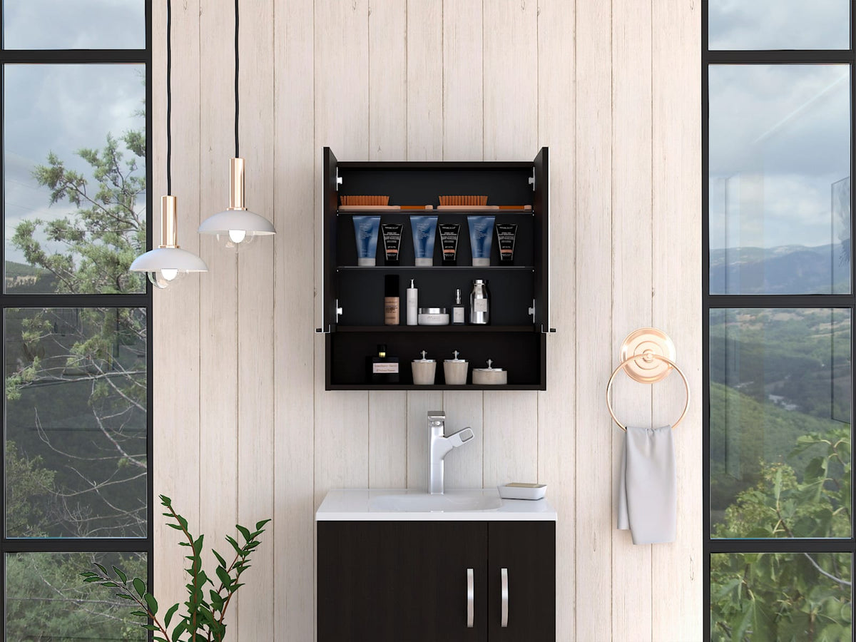 Wenge Bathroom Storage Cabinet with Mirror