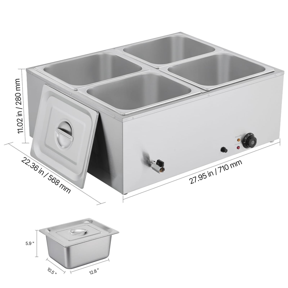 Commercial Food Warmer 4-Pan - Stainless Steel Buffet Bain Marie