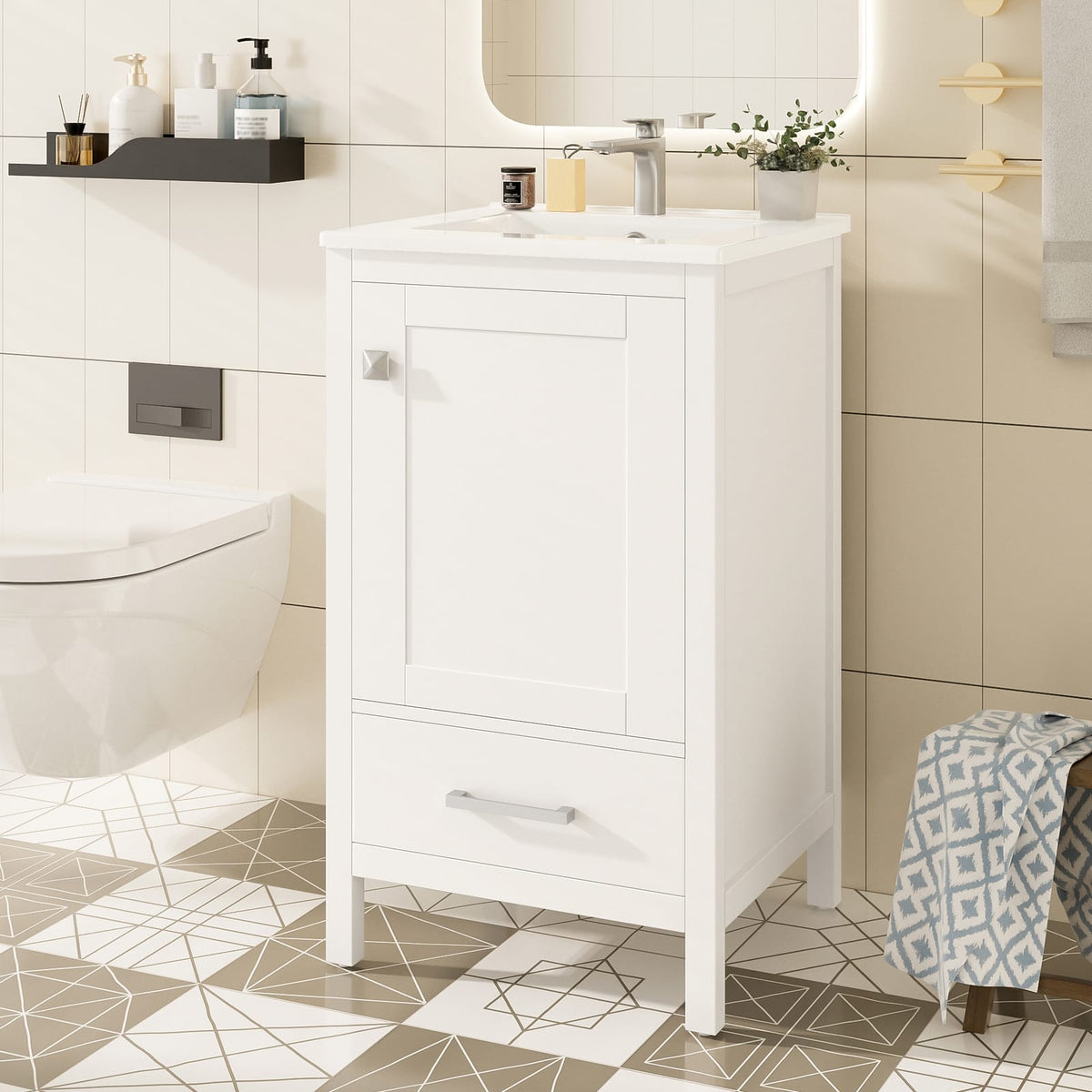 20" White Bathroom Vanity - Modern Storage Sink