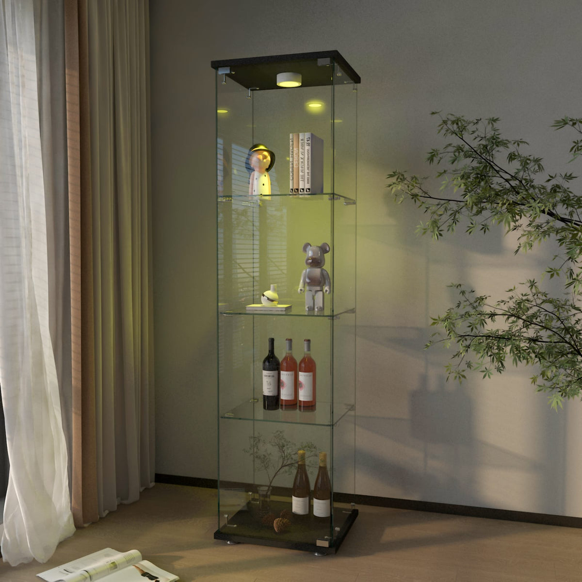 Transparent Tempered Glass Display Cabinet - 64" Tall for Living Room