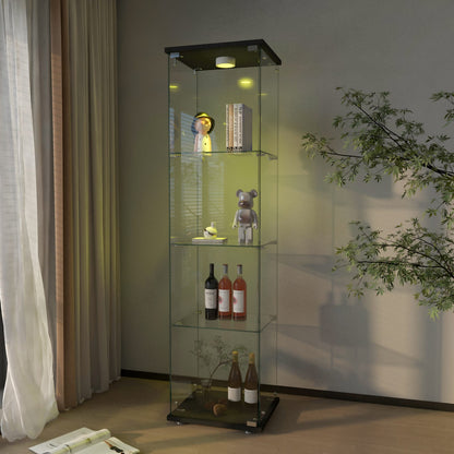 Transparent Tempered Glass Display Cabinet - 64" Tall for Living Room