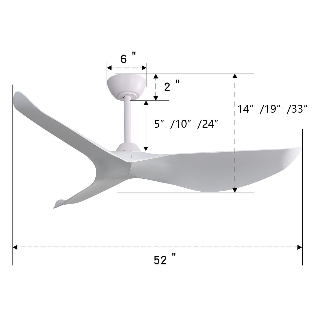 52 Inch White Ceiling Fan with Remote Control