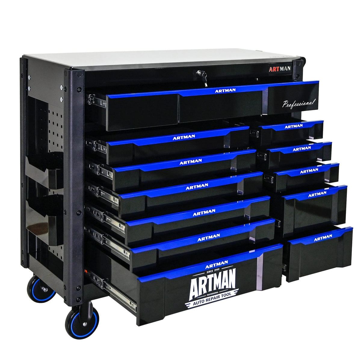 12-Layer Tool Trolley with Wheels - Black & Blue Steel