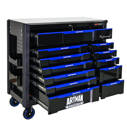 12-Layer Tool Trolley with Wheels - Black & Blue Steel