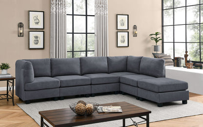 Dark Gray 6 Seat Polyester Sectional Sofa - Modular Design for Living Room