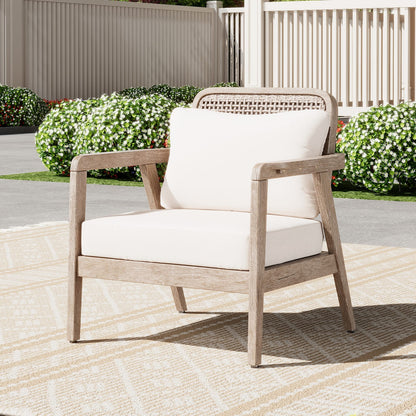 Light Brown Acacia Wood Patio Club Chair - Waterproof Cushions, Outdoor Seating