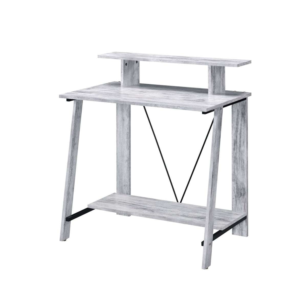 Modern Black Grey Wood Metal Desk with Storage Shelves for Office