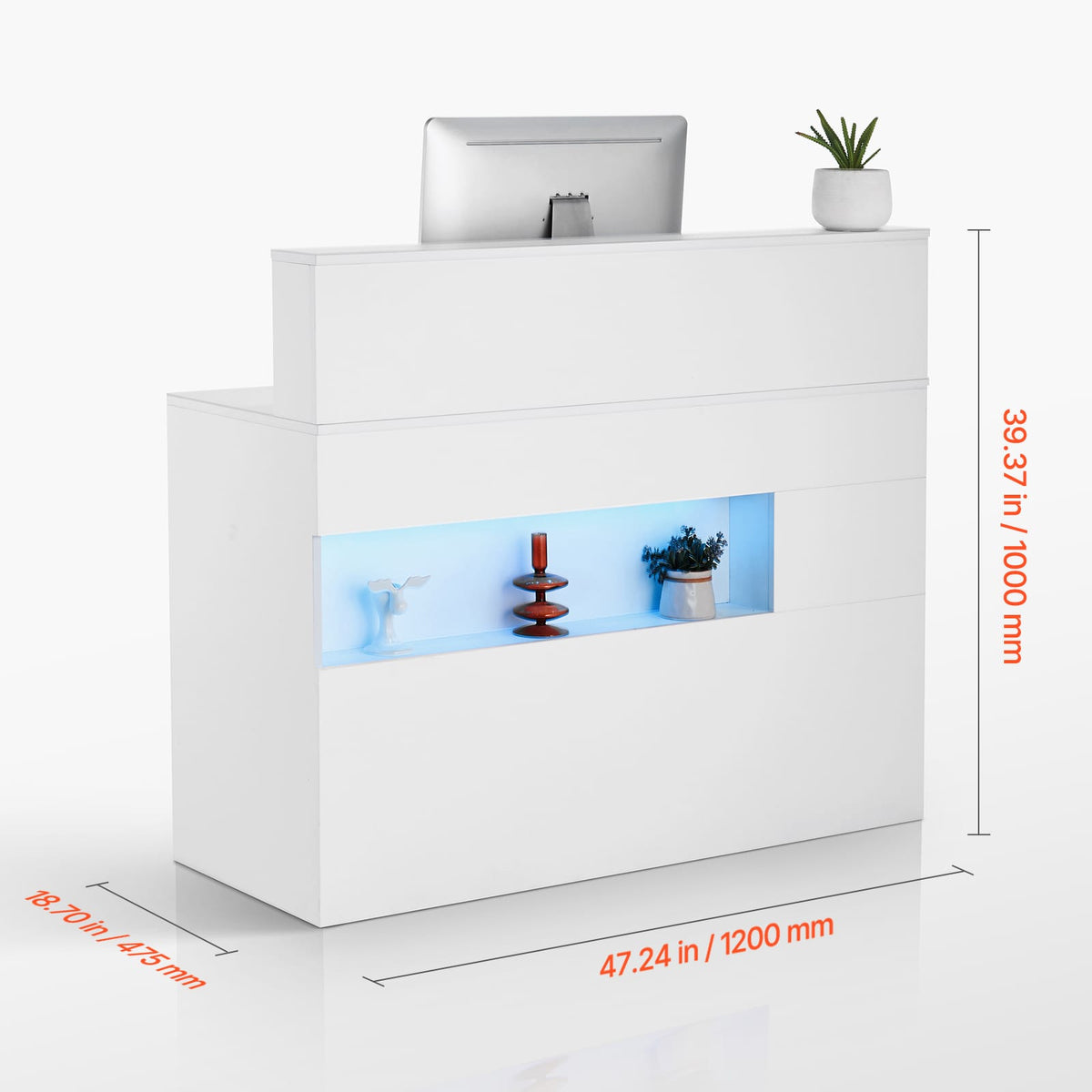 47 Inch White Fiberboard Reception Desk with LED Light