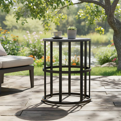 Black Ceramic Tile Side Table - Outdoor Patio Accent