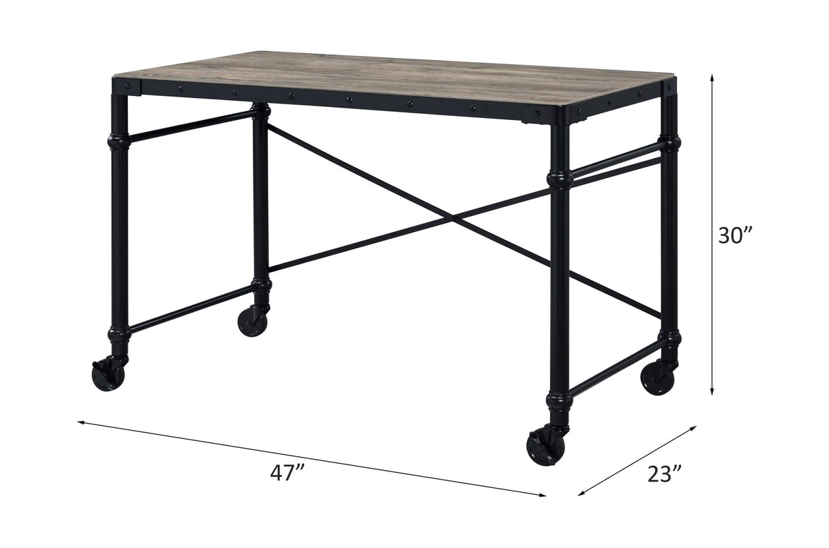 Oklarth Rustic Oak & Black Finish Writing Desk - Work From Home Office Desk